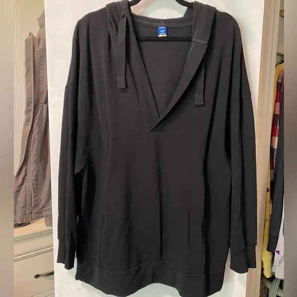 Old Navy Live In French Terry Fleece Lined Deep V-Neck Tunic Hoodie - Picture 1 of 4